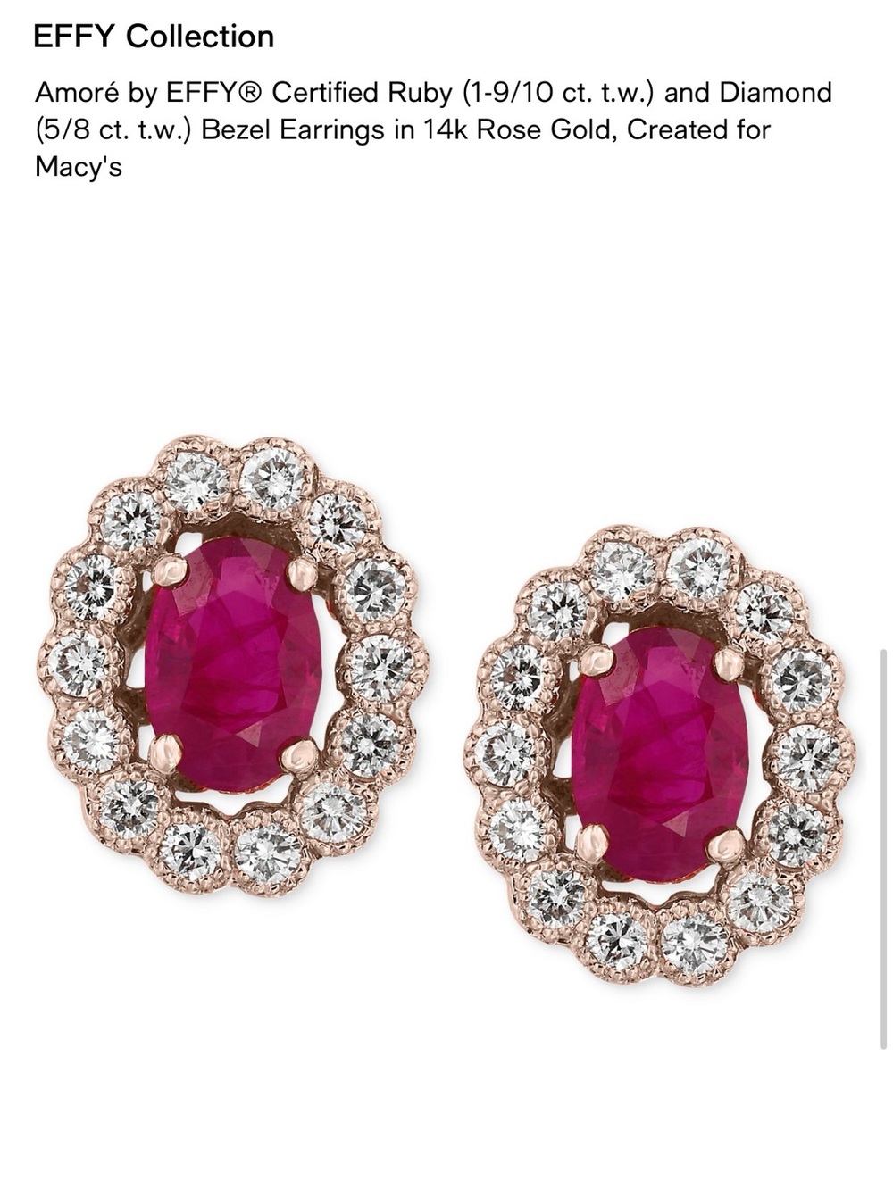 Effy Rose Gold Ruby and Diamond Halo Earrings